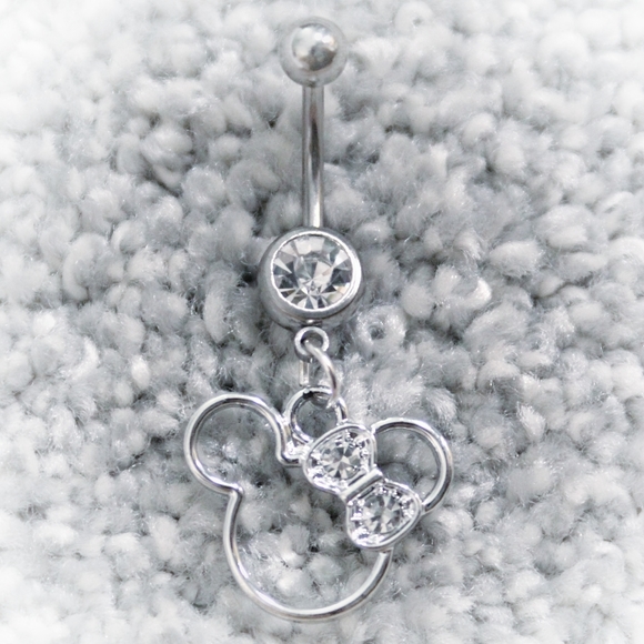 Silver Disney Minnie Mouse crystal bow belly ring - Picture 3 of 11